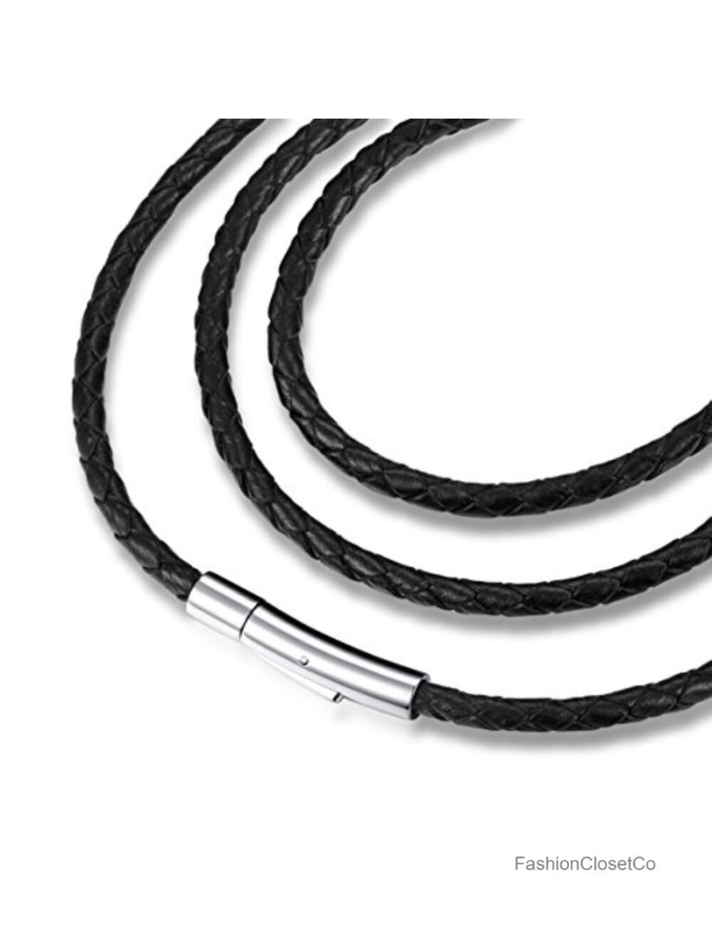 Braided Leather Cord Rope Necklace with Stainless Steel Clasp 4mm
